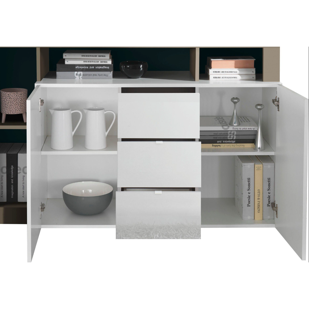 Lorenzo 2 Door 3 Drawer White Gloss and Anthracite Sideboard - FurniComp