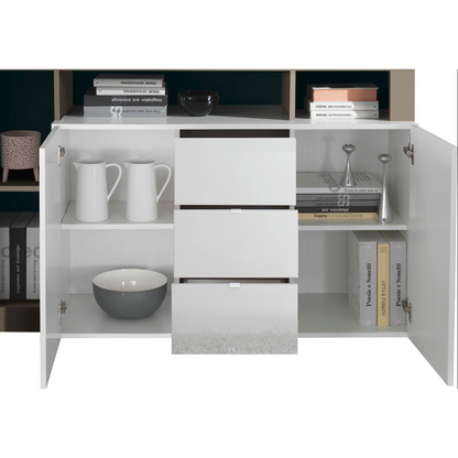 Lorenzo 2 Door 3 Drawer White Gloss and Concrete Grey Sideboard - FurniComp