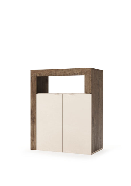 Lorenzo 2 Door Cashmere and Mercure Oak Large Bathroom Storage Cabinet - FurniComp