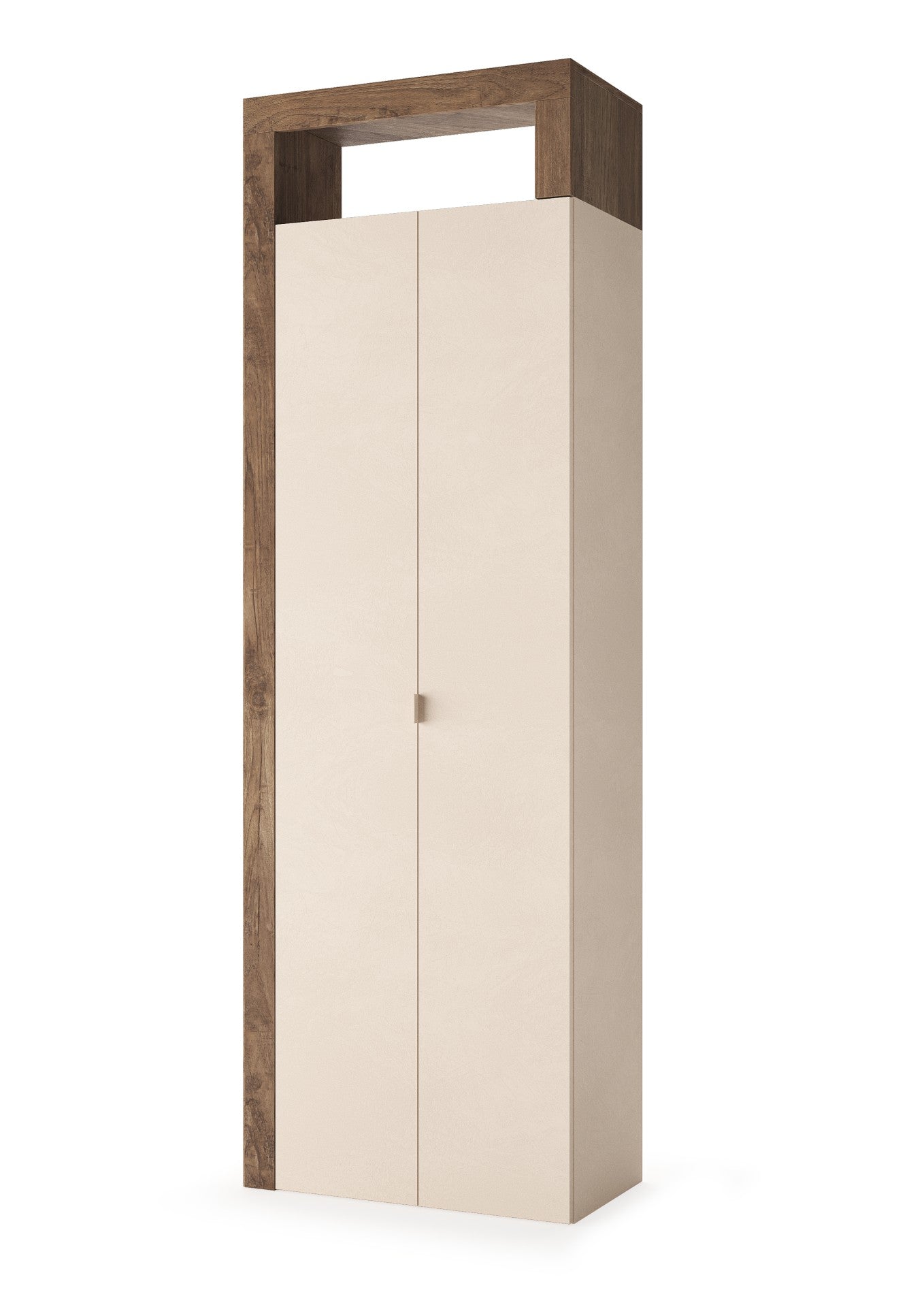 Lorenzo 2 Door Cashmere and Mercure Oak Tall Bathroom Storage Cupboard - FurniComp