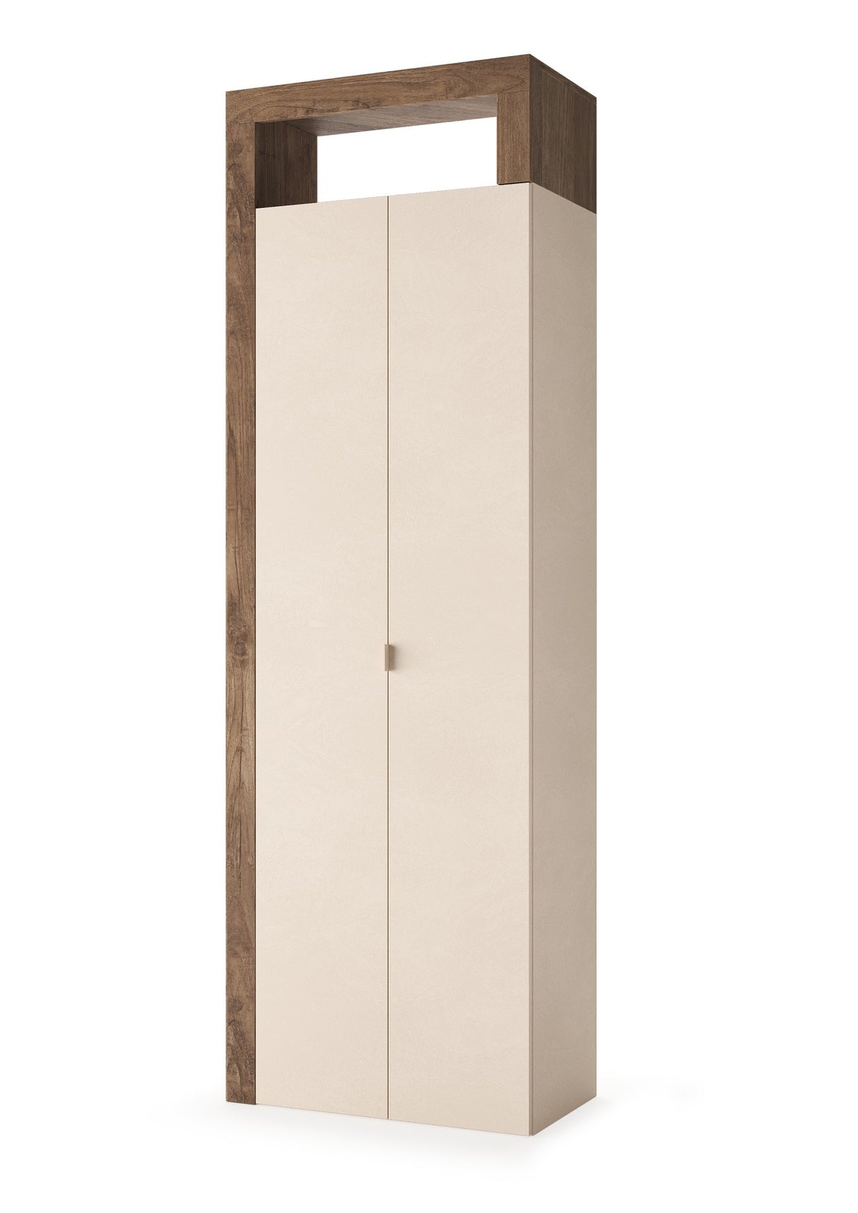 Lorenzo 2 Door Cashmere and Mercure Oak Tall Bathroom Storage Cupboard - FurniComp
