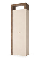 Lorenzo 2 Door Cashmere and Mercure Oak Tall Bathroom Storage Cupboard - FurniComp