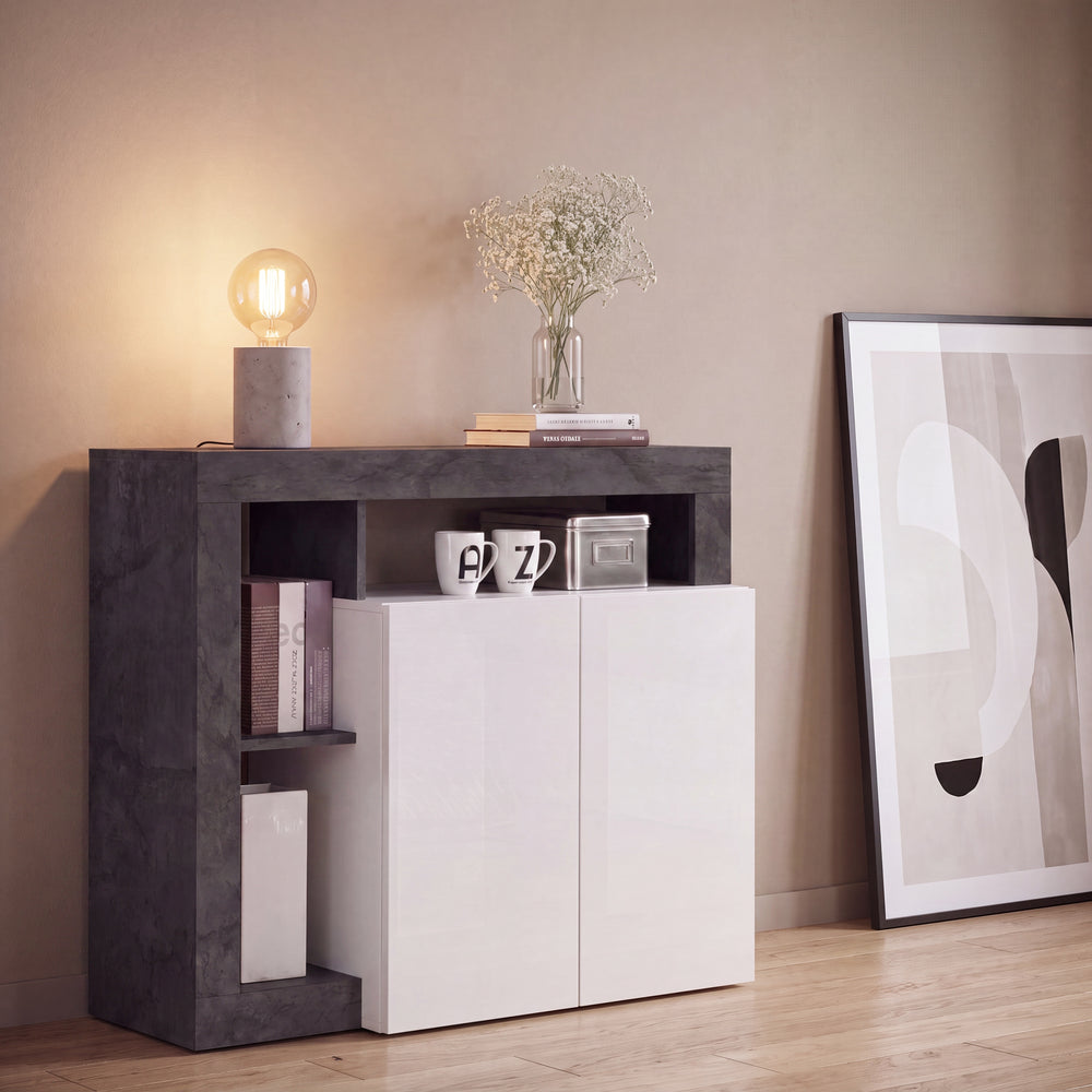 Lorenzo 2 Door White Gloss and Anthracite Sideboard - FurniComp