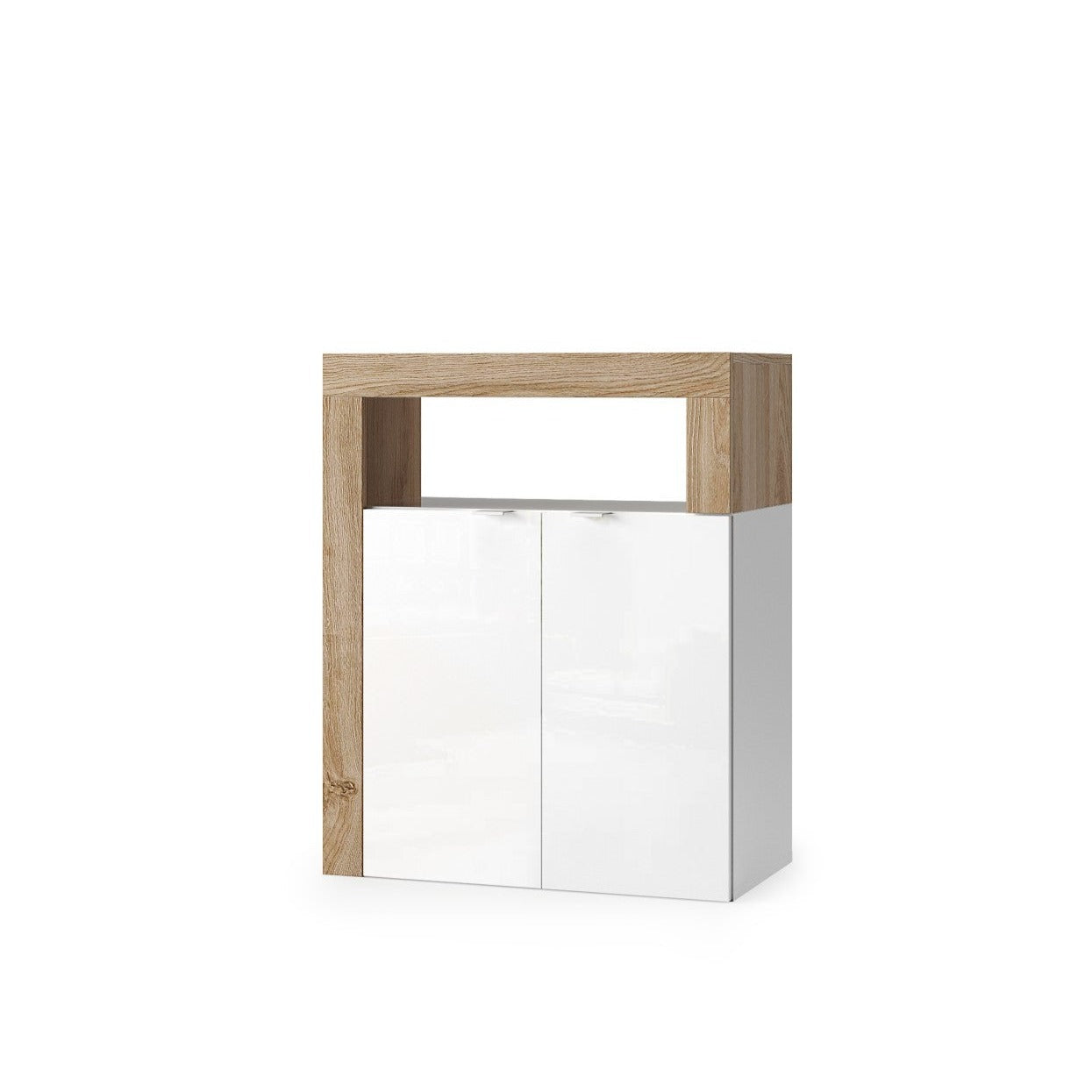 Lorenzo 2 Door White Gloss and Cadiz Oak Large Bathroom Storage Cabinet - FurniComp