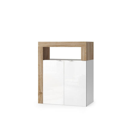 Lorenzo 2 Door White Gloss and Cadiz Oak Large Bathroom Storage Cabinet - FurniComp