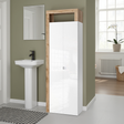 Lorenzo 2 Door White Gloss and Cadiz Oak Tall Bathroom Storage Cupboard - FurniComp