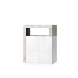 Lorenzo 2 Door White Gloss and Concrete Grey Large Bathroom Storage Cabinet - FurniComp