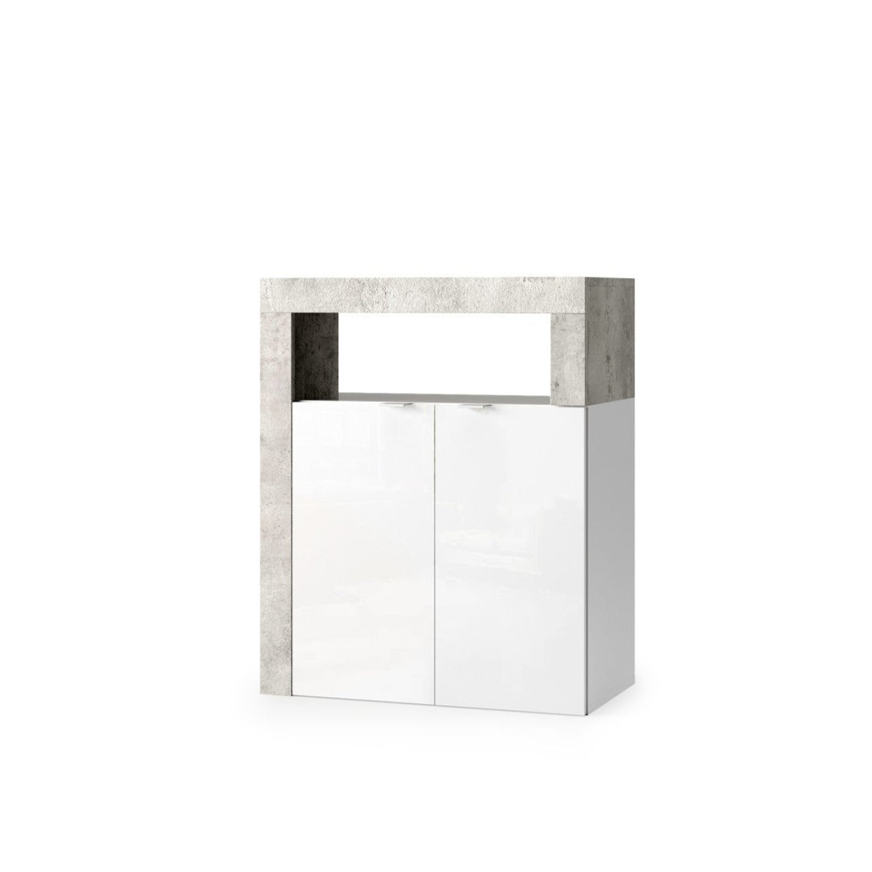 Lorenzo 2 Door White Gloss and Concrete Grey Large Bathroom Storage Cabinet - FurniComp