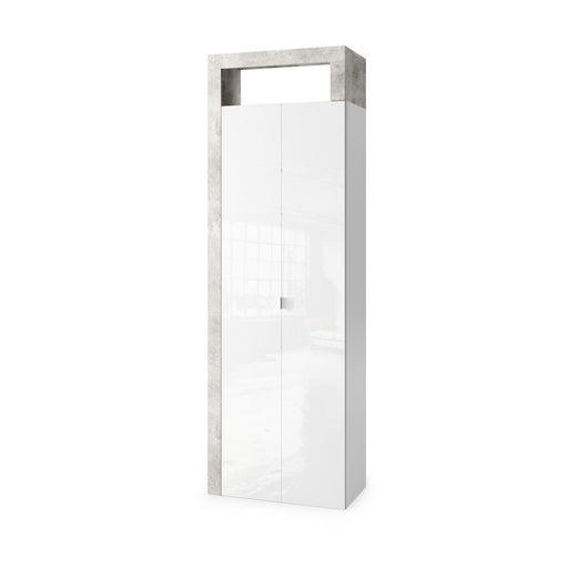 Lorenzo 2 Door White Gloss and Concrete Grey Tall Bathroom Storage Cupboard - FurniComp