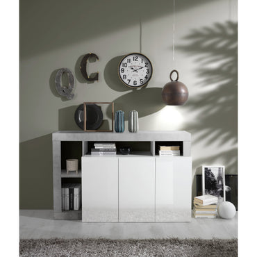 Lorenzo 3 Door White Gloss and Concrete Grey Sideboard - FurniComp