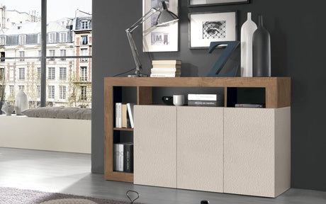 Lorenzo 3 Door Cashmere and Mercure Oak Sideboard - FurniComp