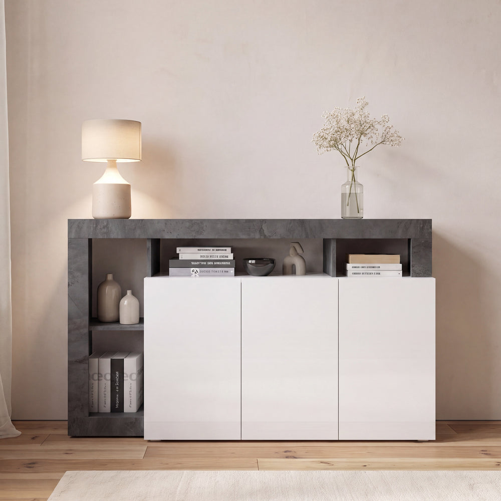 Lorenzo 3 Door White Gloss and Anthracite Sideboard - FurniComp