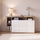 Lorenzo 3 Door White Gloss and Natural Oak Sideboard - FurniComp