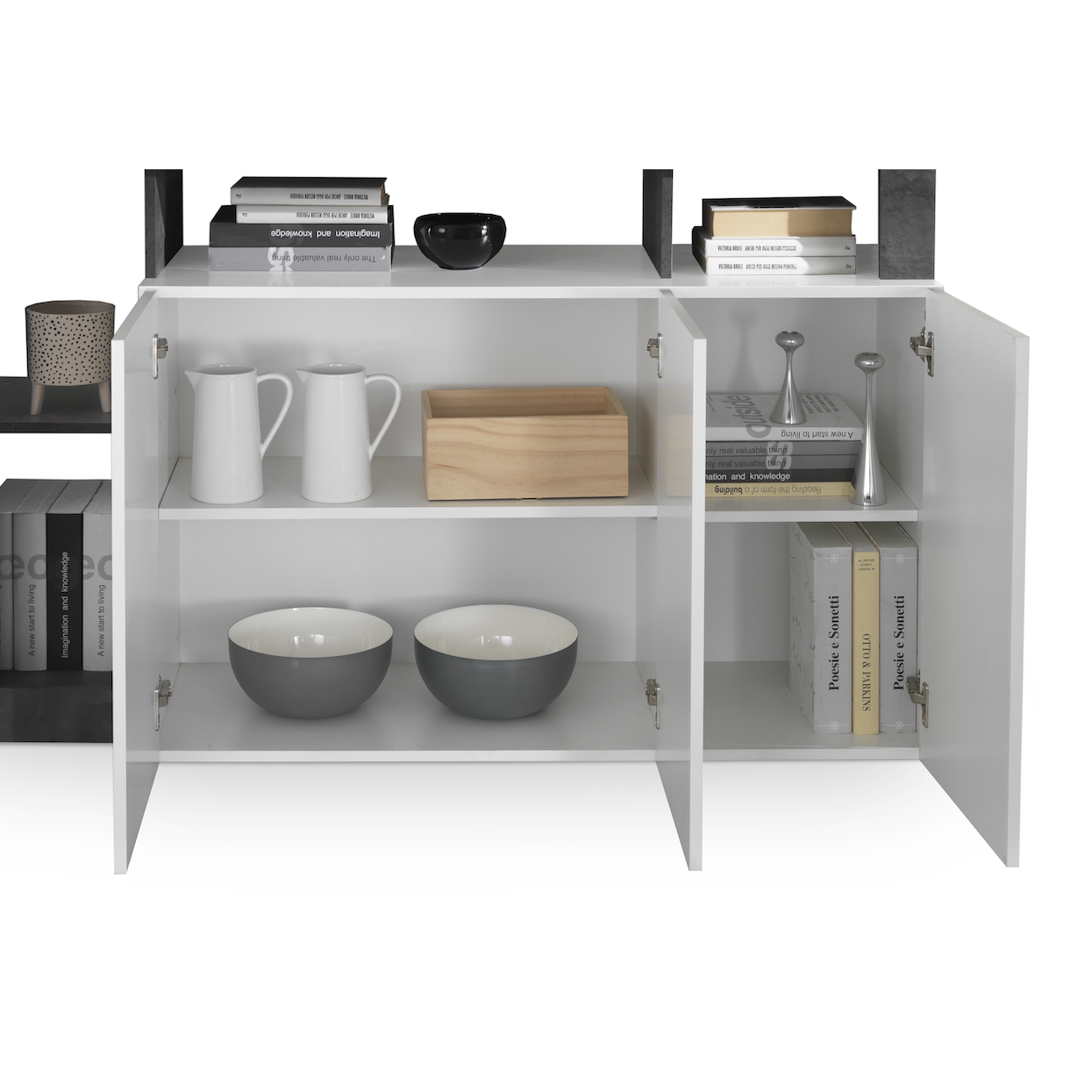 Lorenzo 3 Door White Gloss and Concrete Grey Sideboard - FurniComp