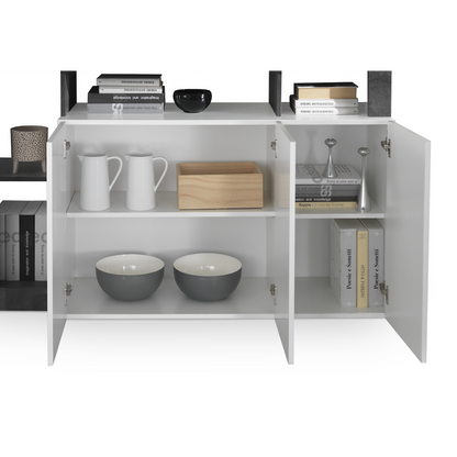 Lorenzo 3 Door White Gloss and Concrete Grey Sideboard - FurniComp