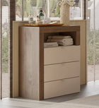 Lorenzo 3 Drawer Cashmere and Mercure Oak Large Chest of Drawers - FurniComp
