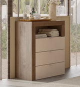 Lorenzo 3 Drawer Cashmere and Mercure Oak Large Chest of Drawers - FurniComp