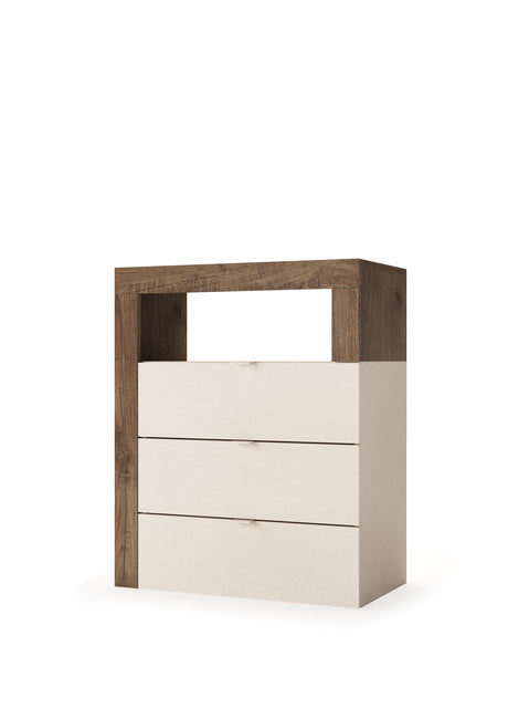 Lorenzo 3 Drawer Cashmere and Mercure Oak Large Chest of Drawers - FurniComp