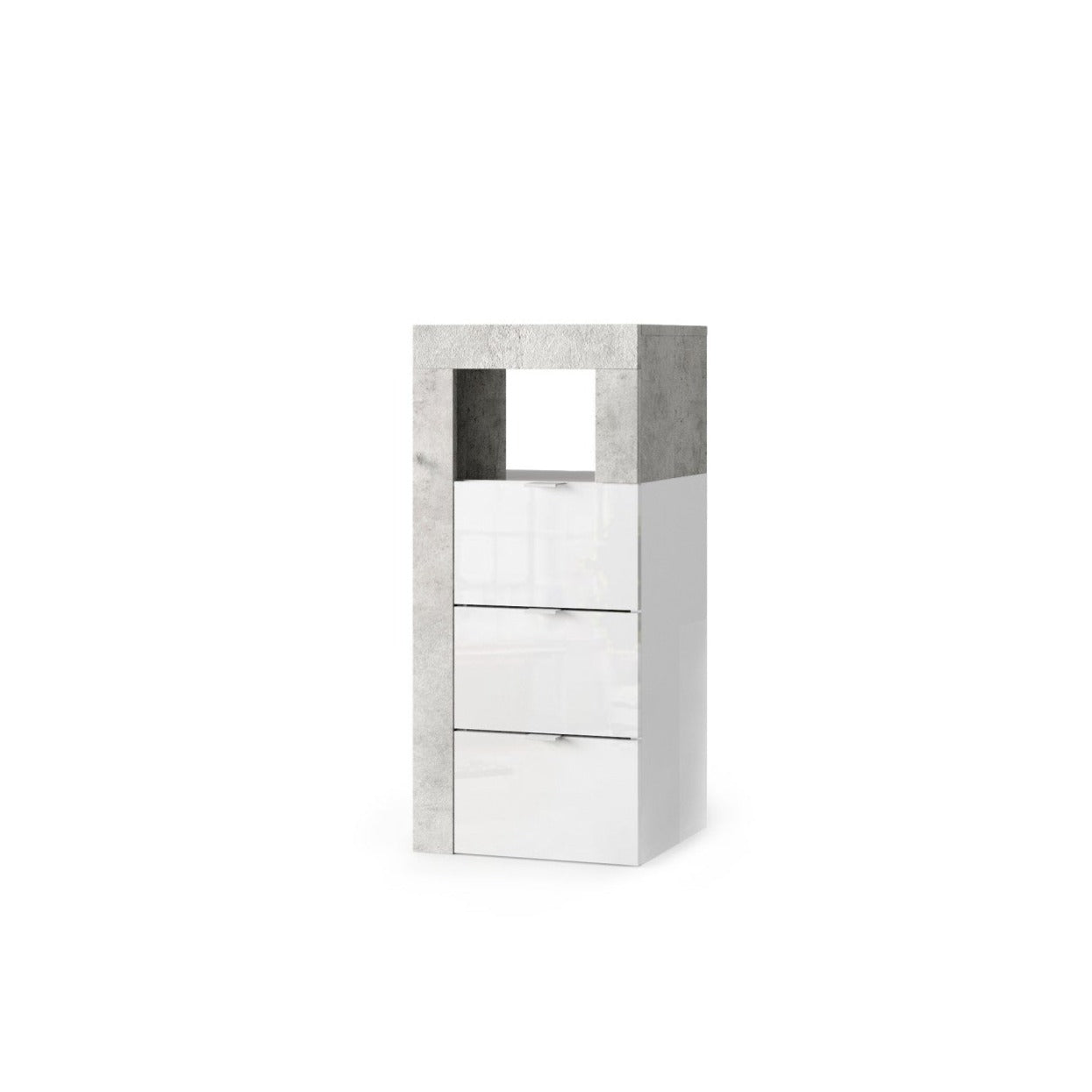 Lorenzo 3 Drawer White Gloss and Concrete Grey Small Chest of Drawers - FurniComp