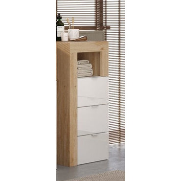 Lorenzo 3 Drawer White Gloss and Cadiz Oak Small Chest of Drawers - FurniComp