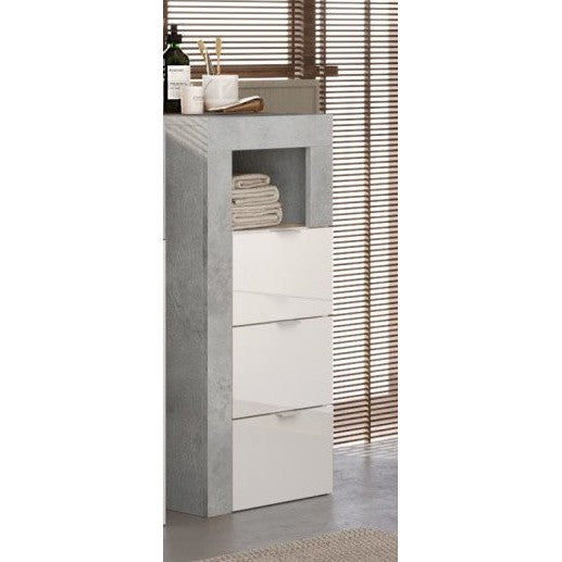 Lorenzo 3 Drawer White Gloss and Concrete Grey Small Chest of Drawers - FurniComp