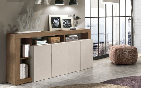 Lorenzo 4 Door Cashmere and Mercure Oak Sideboard - FurniComp