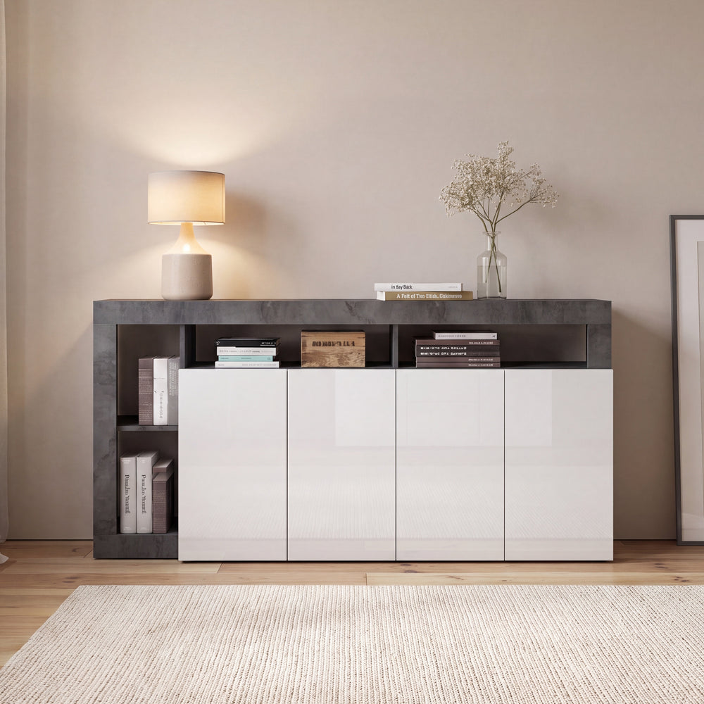 Lorenzo 4 Door White Gloss and Anthracite Sideboard - FurniComp
