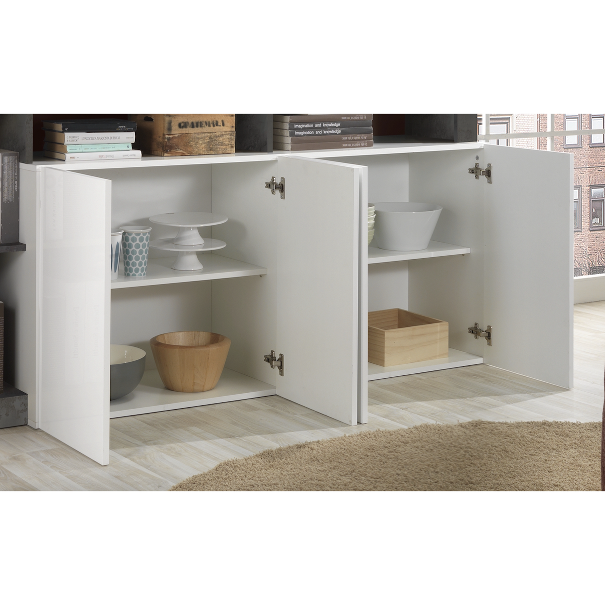 Lorenzo 4 Door White Gloss and Concrete Grey Sideboard - FurniComp