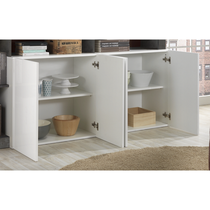 Lorenzo 4 Door White Gloss and Concrete Grey Sideboard - FurniComp