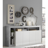 Lorenzo 4 Door White Gloss and Concrete Grey Sideboard - FurniComp