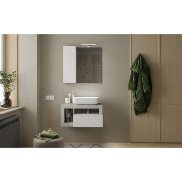 Lorenzo White Gloss & Concrete Grey 1 Drawer 790mm Wall Hung Vanity Unit with Basin - FurniComp