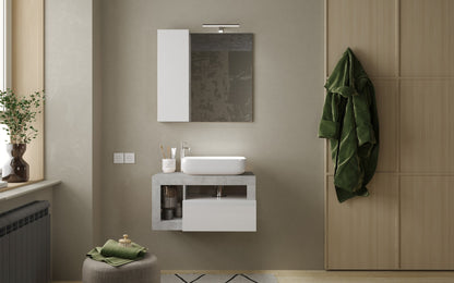 Lorenzo 78cm White Gloss and Concrete Grey Mirrored Bathroom Cabinet With LED Light - FurniComp