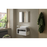 Lorenzo 78cm White Gloss and Concrete Grey Mirrored Bathroom Cabinet With LED Light - FurniComp