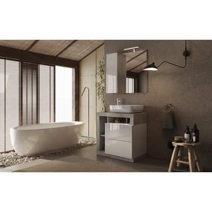 Lorenzo White Gloss & Concrete Grey 2 Drawer 790mm Free Standing Vanity Unit with Basin - FurniComp