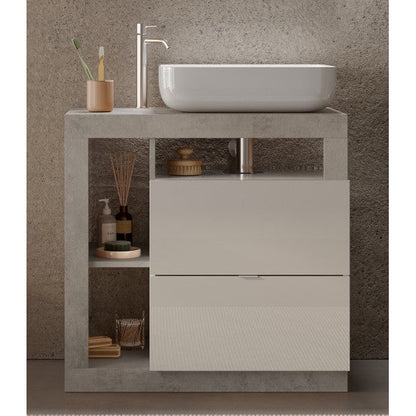 Lorenzo White Gloss & Concrete Grey 2 Drawer 790mm Free Standing Vanity Unit with Basin - FurniComp