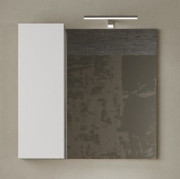 Lorenzo 78cm White Gloss and Concrete Grey Mirrored Bathroom Cabinet With LED Light - FurniComp