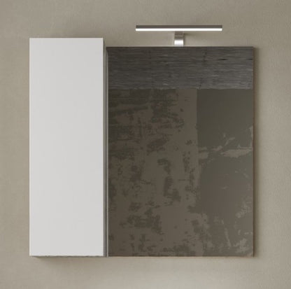 Lorenzo 78cm White Gloss and Concrete Grey Mirrored Bathroom Cabinet With LED Light - FurniComp