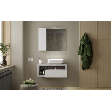 Lorenzo White Gloss & Concrete Grey 1 Drawer 920mm Wall Hung Vanity Unit with Basin - FurniComp