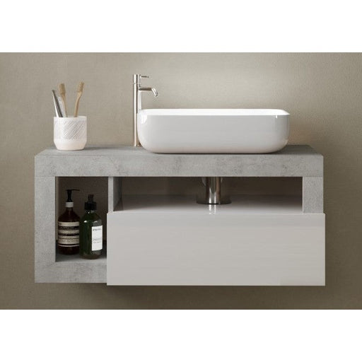 Lorenzo White Gloss & Concrete Grey 1 Drawer 920mm Wall Hung Vanity Unit with Basin - FurniComp