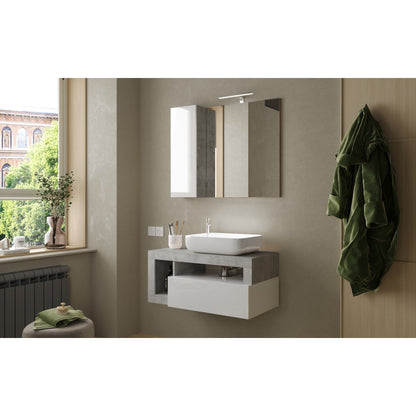 Lorenzo White Gloss & Concrete Grey 1 Drawer 920mm Wall Hung Vanity Unit with Basin - FurniComp