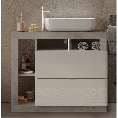 Lorenzo White Gloss & Concrete Grey 2 Drawer 920mm Free Standing Vanity Unit with Basin - FurniComp