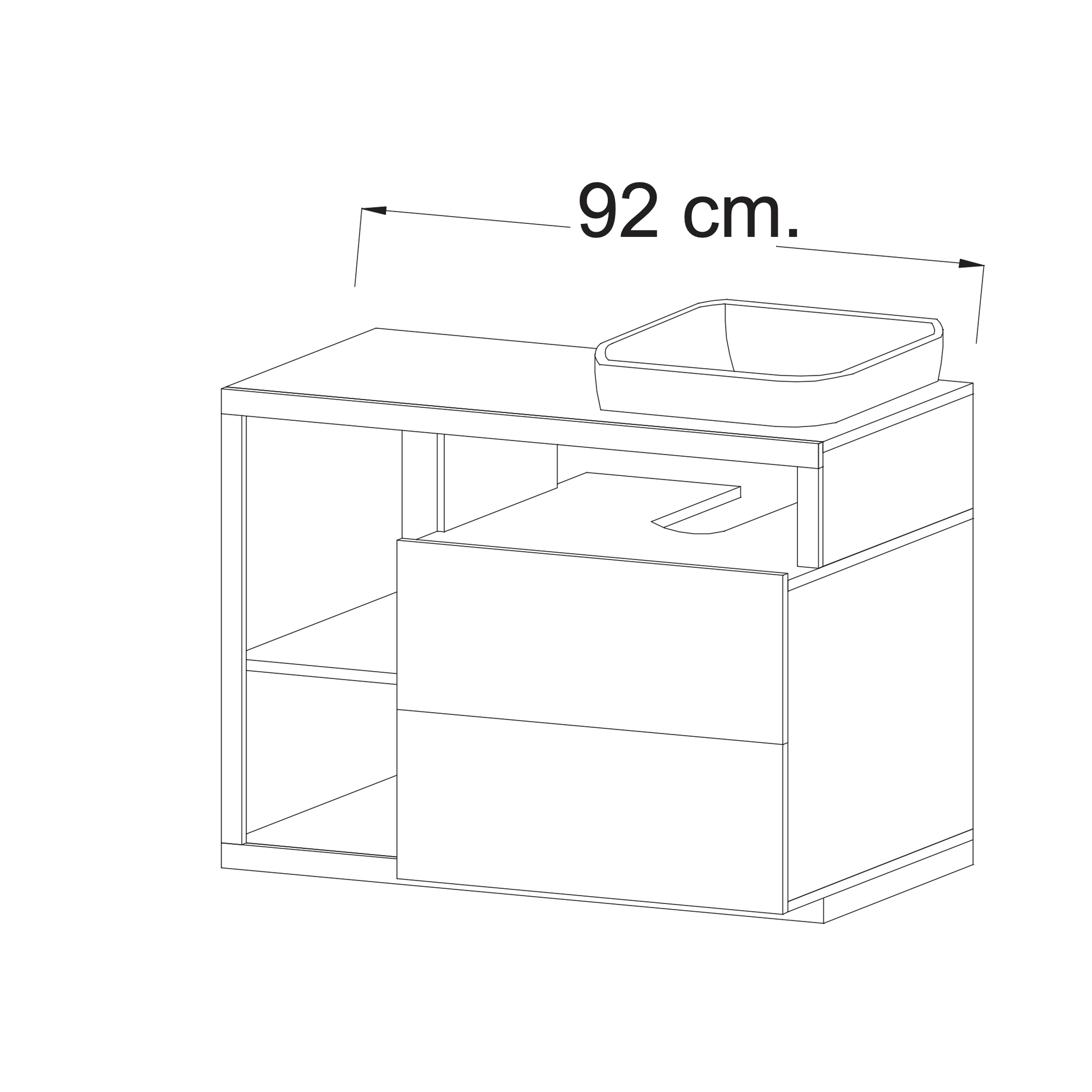 Lorenzo White Gloss & Concrete Grey 2 Drawer 920mm Free Standing Vanity Unit with Basin - FurniComp