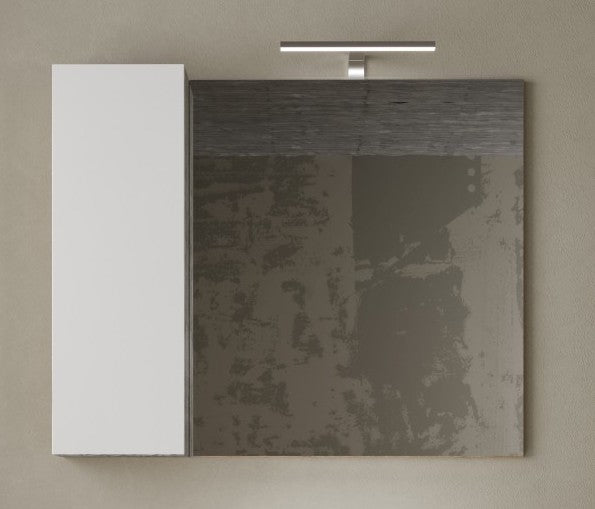 Lorenzo 92cm White Gloss and Concrete Grey Mirrored Bathroom Cabinet With LED Light - FurniComp