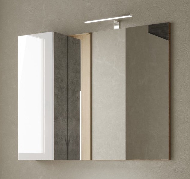 Lorenzo 92cm White Gloss and Concrete Grey Mirrored Bathroom Cabinet With LED Light - FurniComp