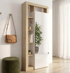 Lorenzo Cashmere and Cadiz Oak 1 Door Mirrored Tall Narrow Hallway Wardrobe - FurniComp