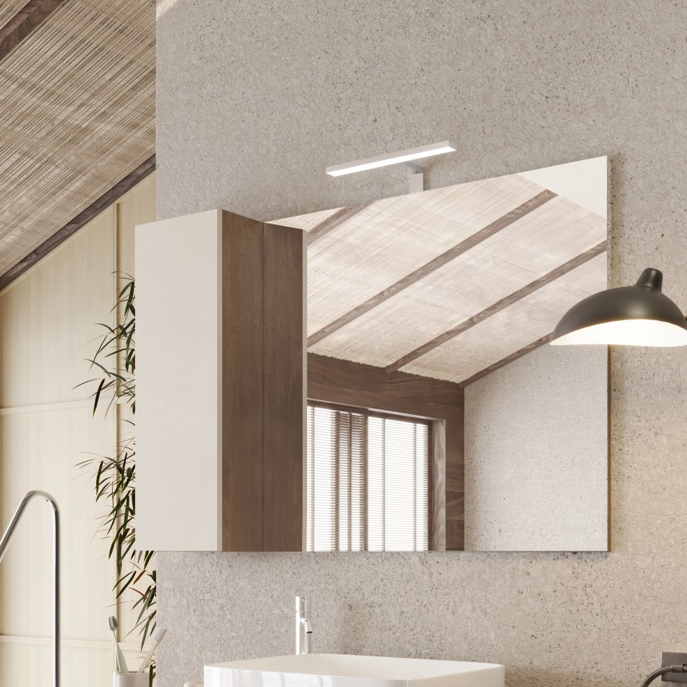 Lorenzo 110cm Cashmere and Mercure Oak Mirrored Bathroom Cabinet With LED Light - FurniComp