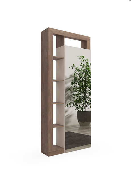 Lorenzo Cashmere and Mercure Oak 1 Door Mirrored Tall Narrow Hallway Wardrobe - FurniComp