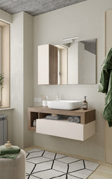 Lorenzo Cashmere and Mercure Oak 1 Drawer 1100mm Wall Hung Vanity Unit with Basin - FurniComp