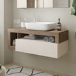 Lorenzo Cashmere and Mercure Oak 1 Drawer 1100mm Wall Hung Vanity Unit with Basin - FurniComp