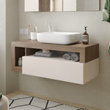 Lorenzo Cashmere and Mercure Oak 1 Drawer 1100mm Wall Hung Vanity Unit with Basin - FurniComp